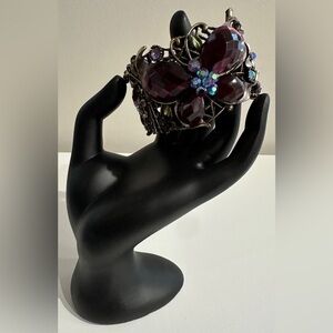 Vintage Floral Cuff Bracelet with Purple Gemstone Accents
